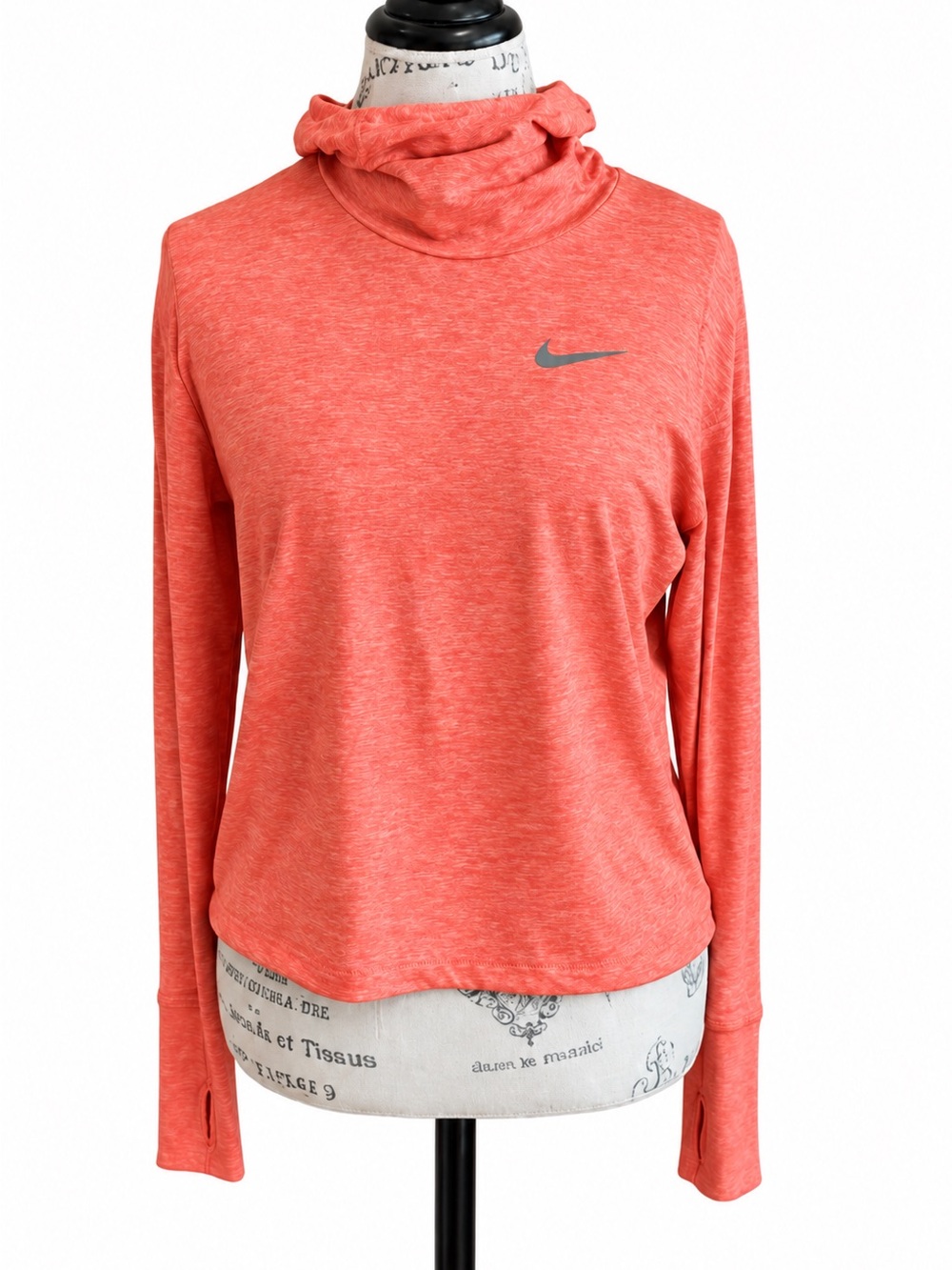 Nike Coral Heather Hooded Running Top with Thumbholes Size S